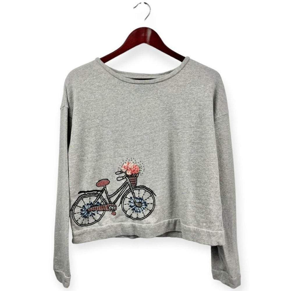* Vero Moda Grey Cotton Terry Beach Cruiser Embellished Sweatshirt Size M - Picture 2 of 7